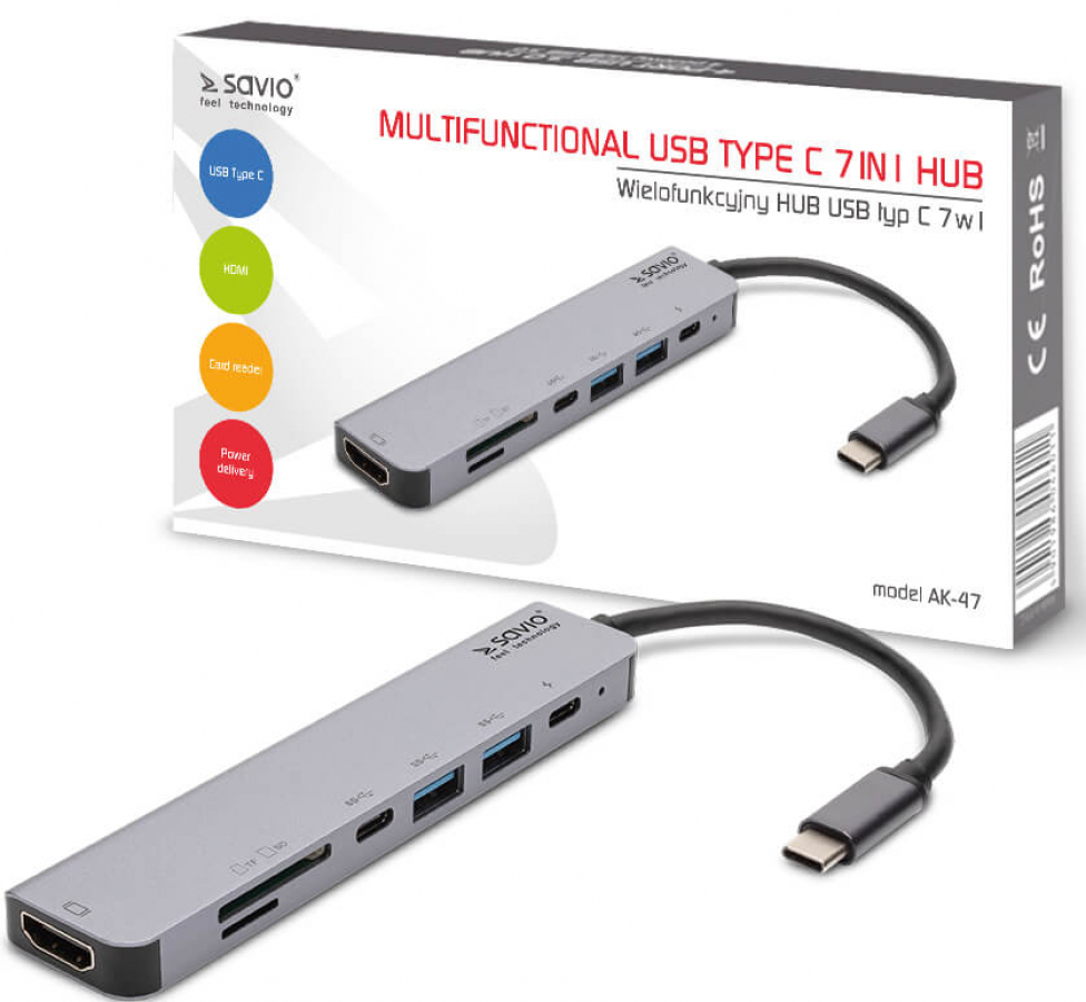 Savio Multifunctional USB Type C 7IN1 HUB (AK-47)
