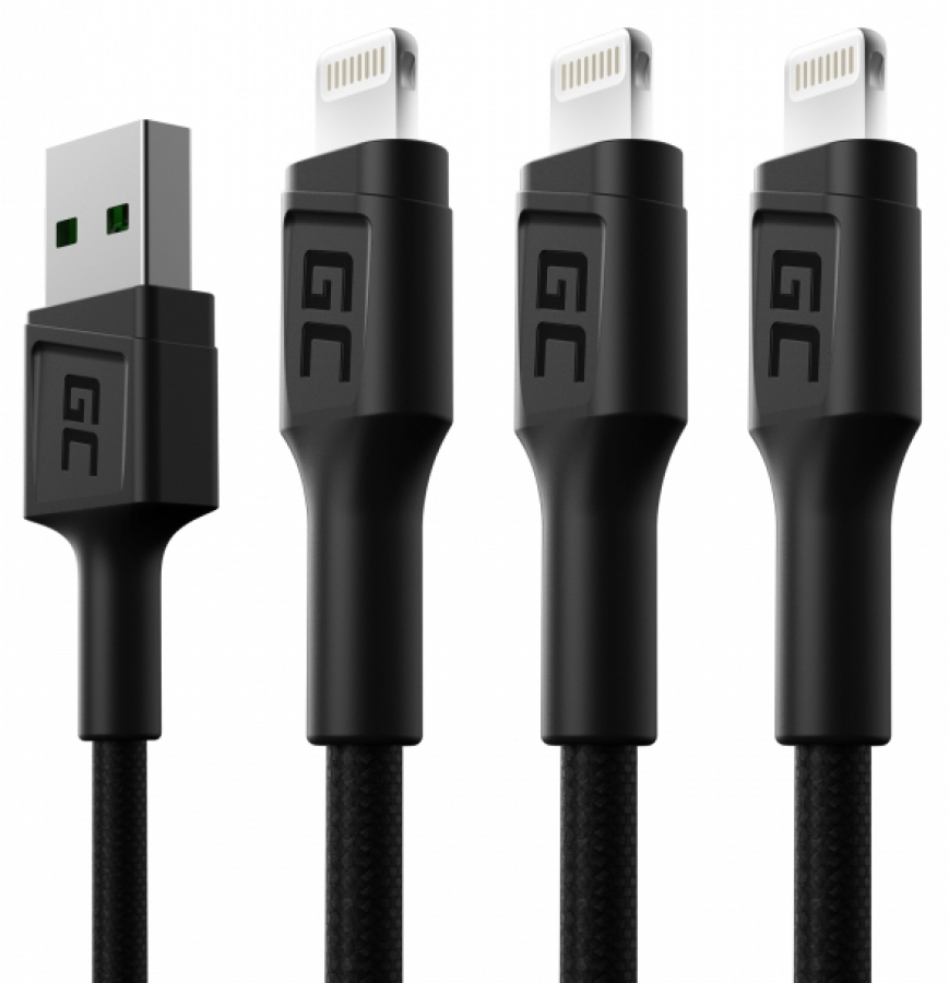 Green Cell GC Ray Cable Set 3x USB - Lightning with the LED Diode Fast Charging 1.2m (KABGCSET05)