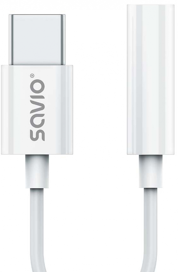 Savio USB-C Male - 3.5 mm Female White (AK-51)