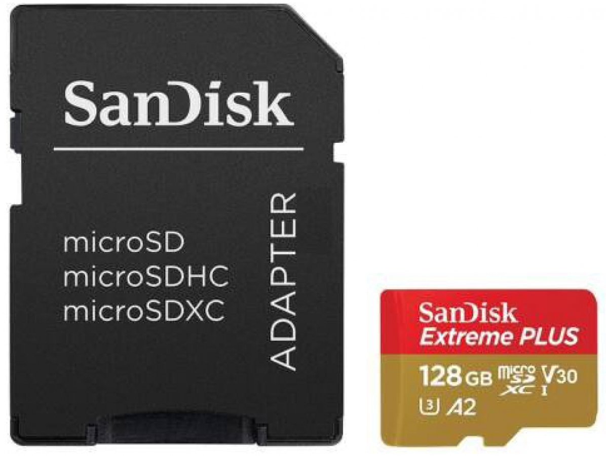SanDisk Extreme Plus 128GB microSDXC + SD Adapter (SDSQXBD-128G-GN6MA)