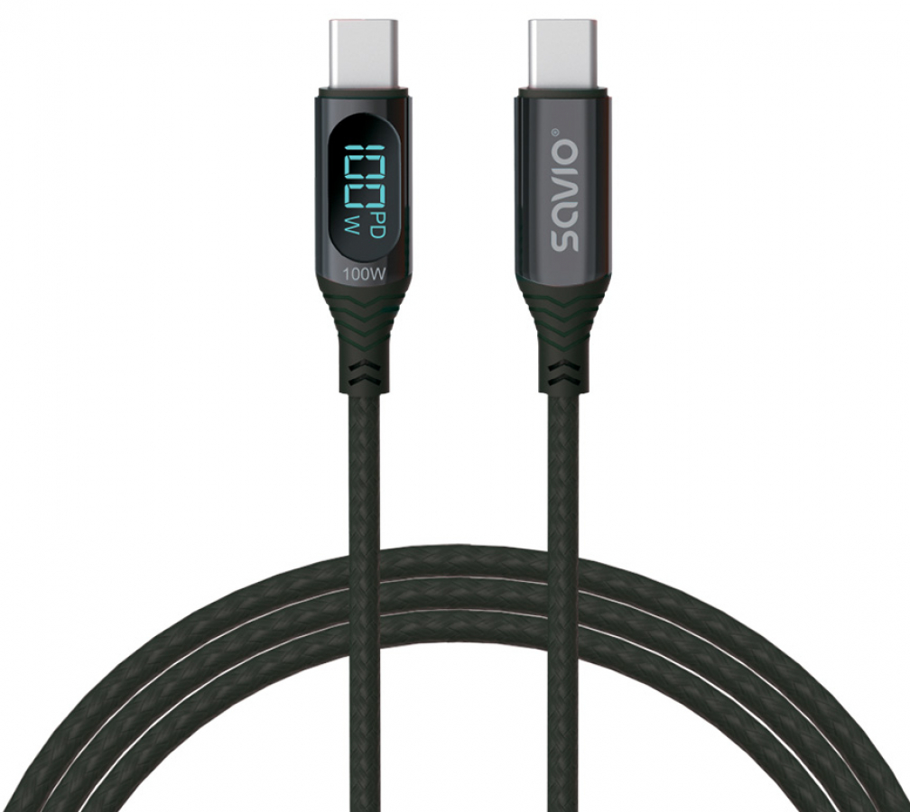 Cable Savio USB Type-C Male - USB Type-C Male with Digital Display 1m (CL-174)
