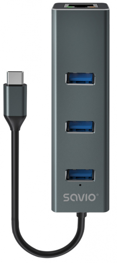 Hub Savio 3-port USB-C 3.1 GEN 1 hub with RJ-45 Gigabit Ethernet (AK-57)