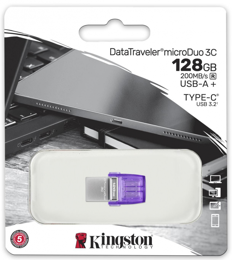 Zibatmiņa Kingston DataTraveler microDuo 3C 128GB USB Type-A + USB Type-C (DTDUO3CG3/128GB)