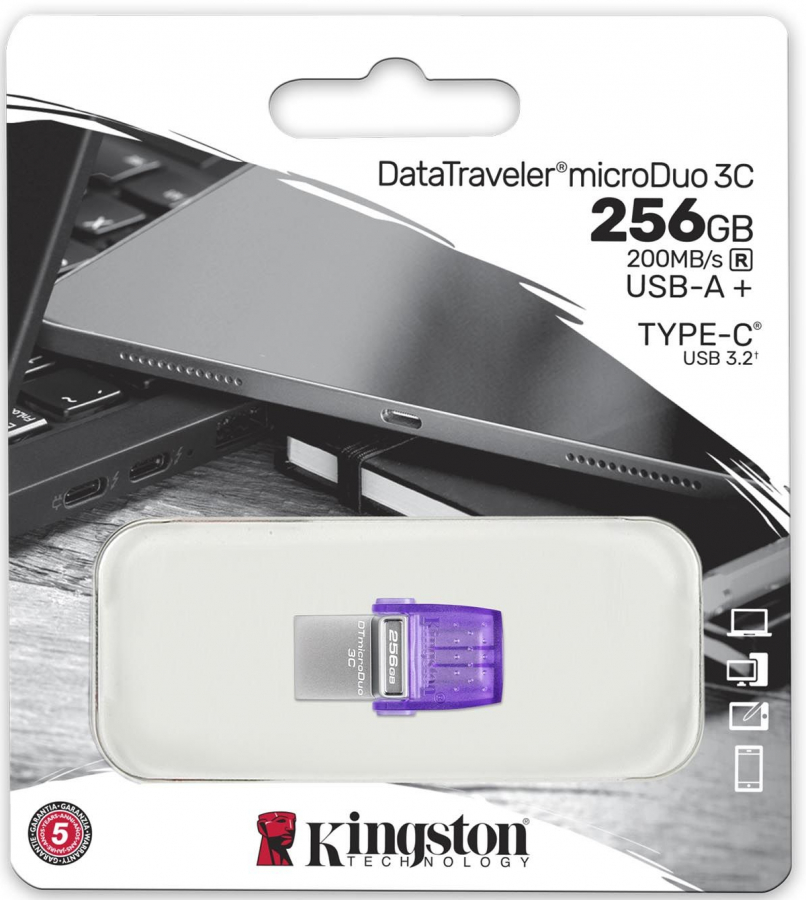 Zibatmiņa Kingston DataTraveler microDuo 3C 256GB USB Type-A + USB Type-C (DTDUO3CG3/256GB)