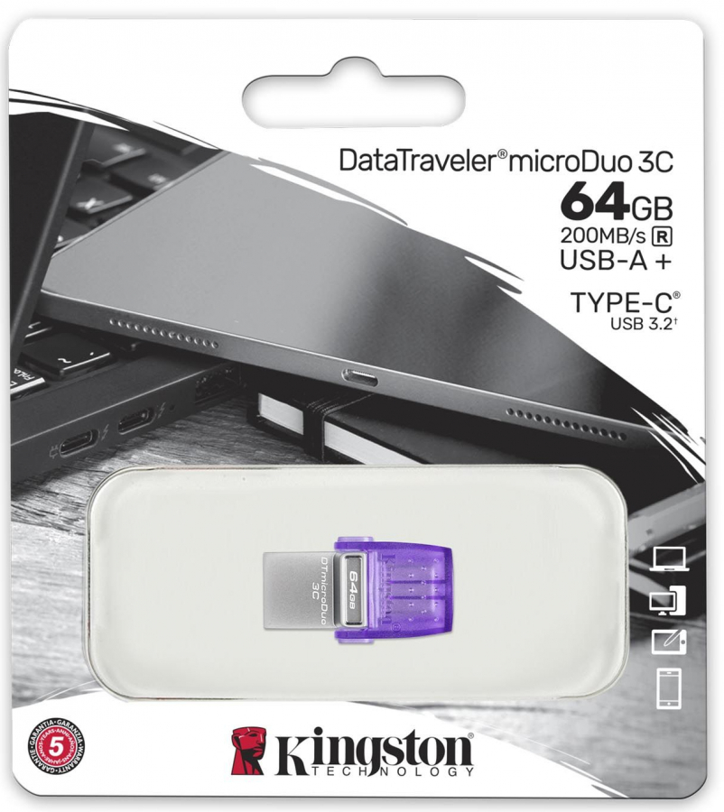 Zibatmiņa Kingston DataTraveler microDuo 3C 64GB USB Type-A + USB Type-C (DTDUO3CG3/64GB)