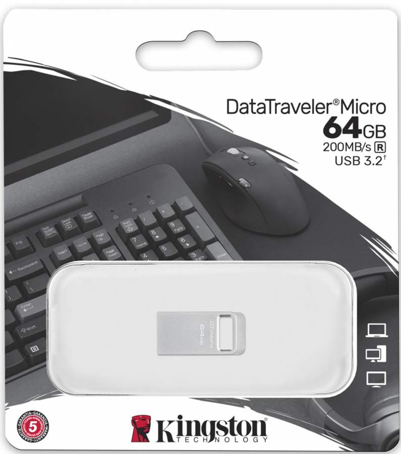 Zibatmiņa Kingston DataTraveler Micro 64GB Ultra-small (DTMC3G2/64GB)
