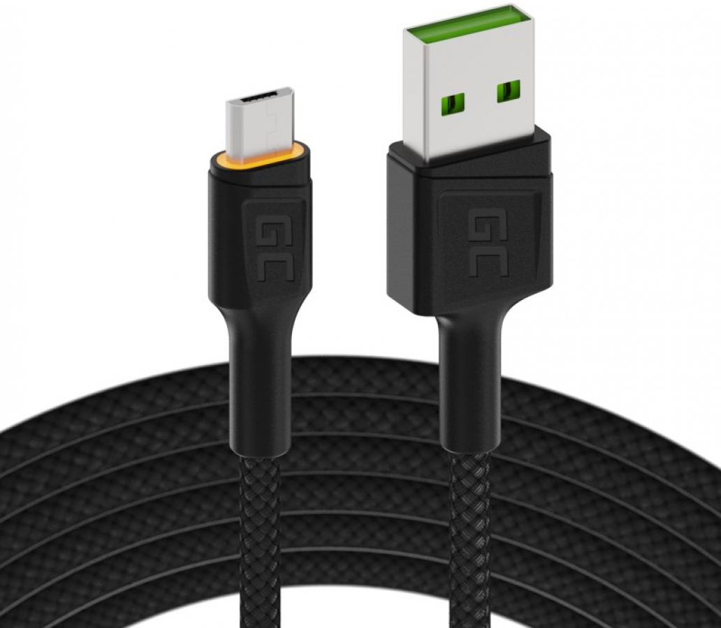 Kabelis Green Cell Ultra Charge Micro USB Male - USB-A Male with Orange LED Diode 1.2m (KABGC04)