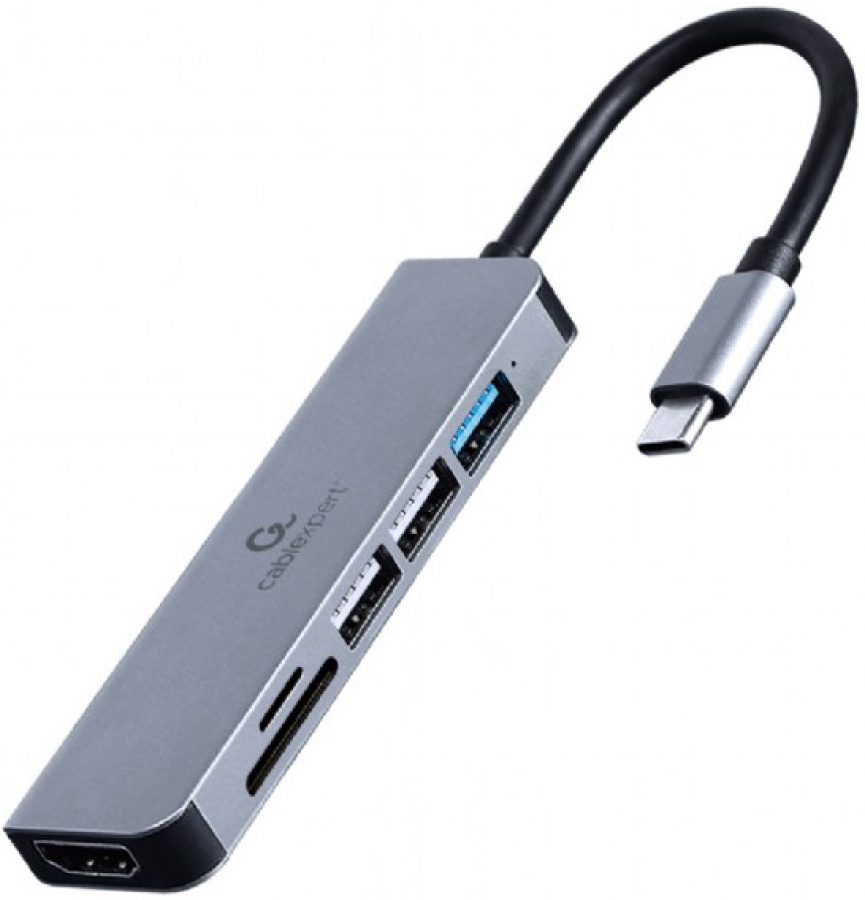 Docking station Gembird USB Type-C 6-in-1 Grey (A-CM-COMBO6-02)