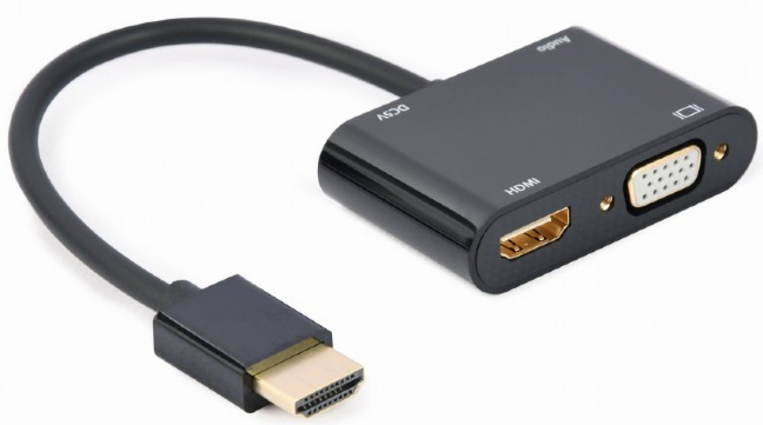 Adapter Gembird HDMI Male - HDMI Female + VGA female + Audio Cable Black (A-HDMIM-HDMIFVGAF-01)